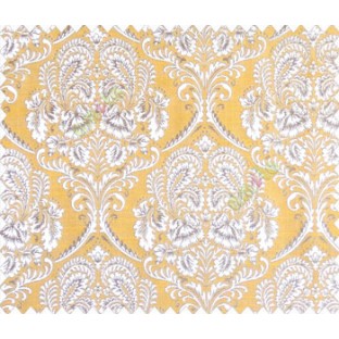 Traditional ivory large continuous damask with ornaments in mustard yellow beige silver main curtain